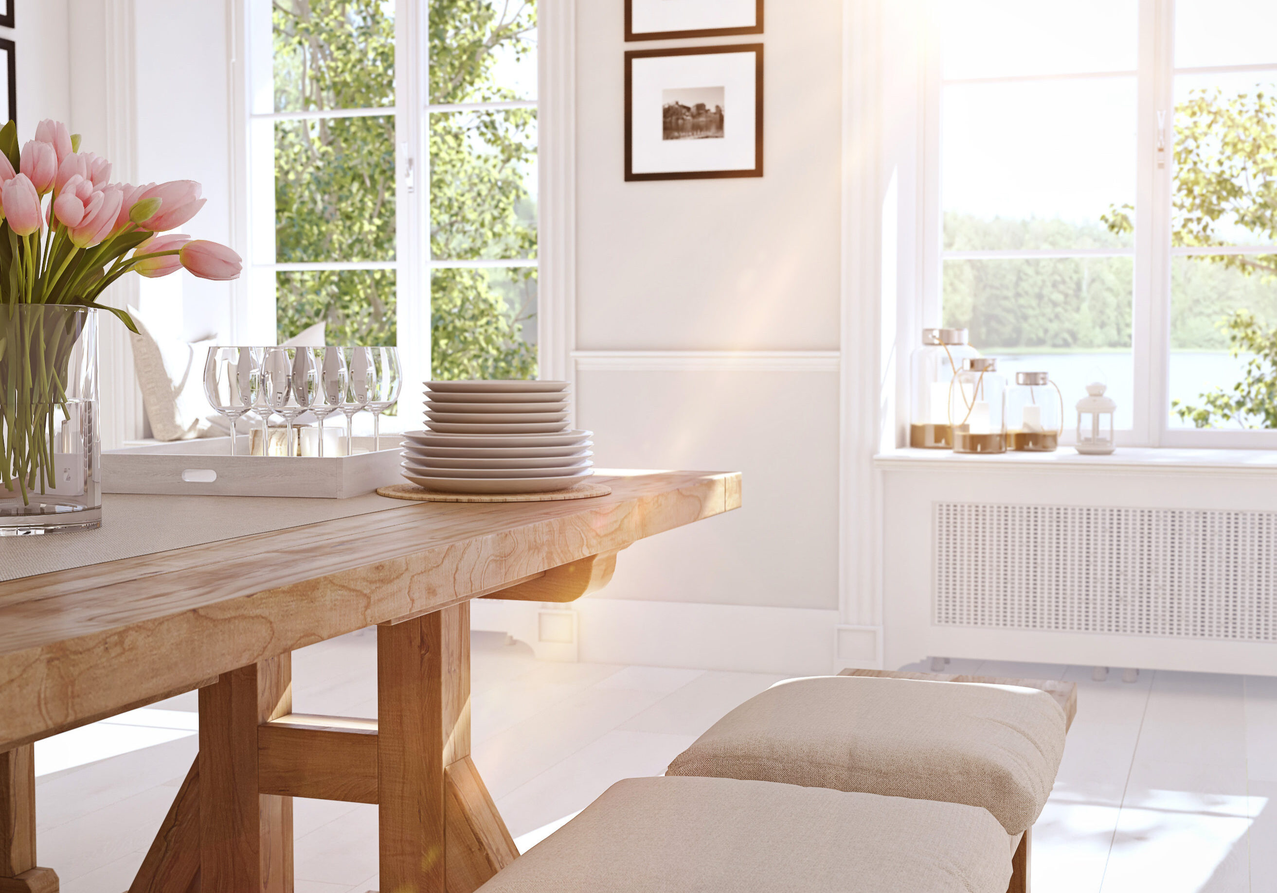 3D rendering of modern kitchen in a loft.